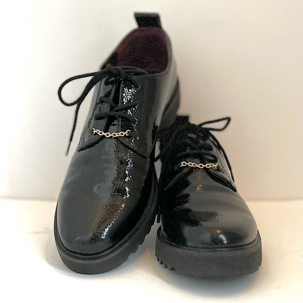Franco Sarto Black Patent Leather Oxfords
